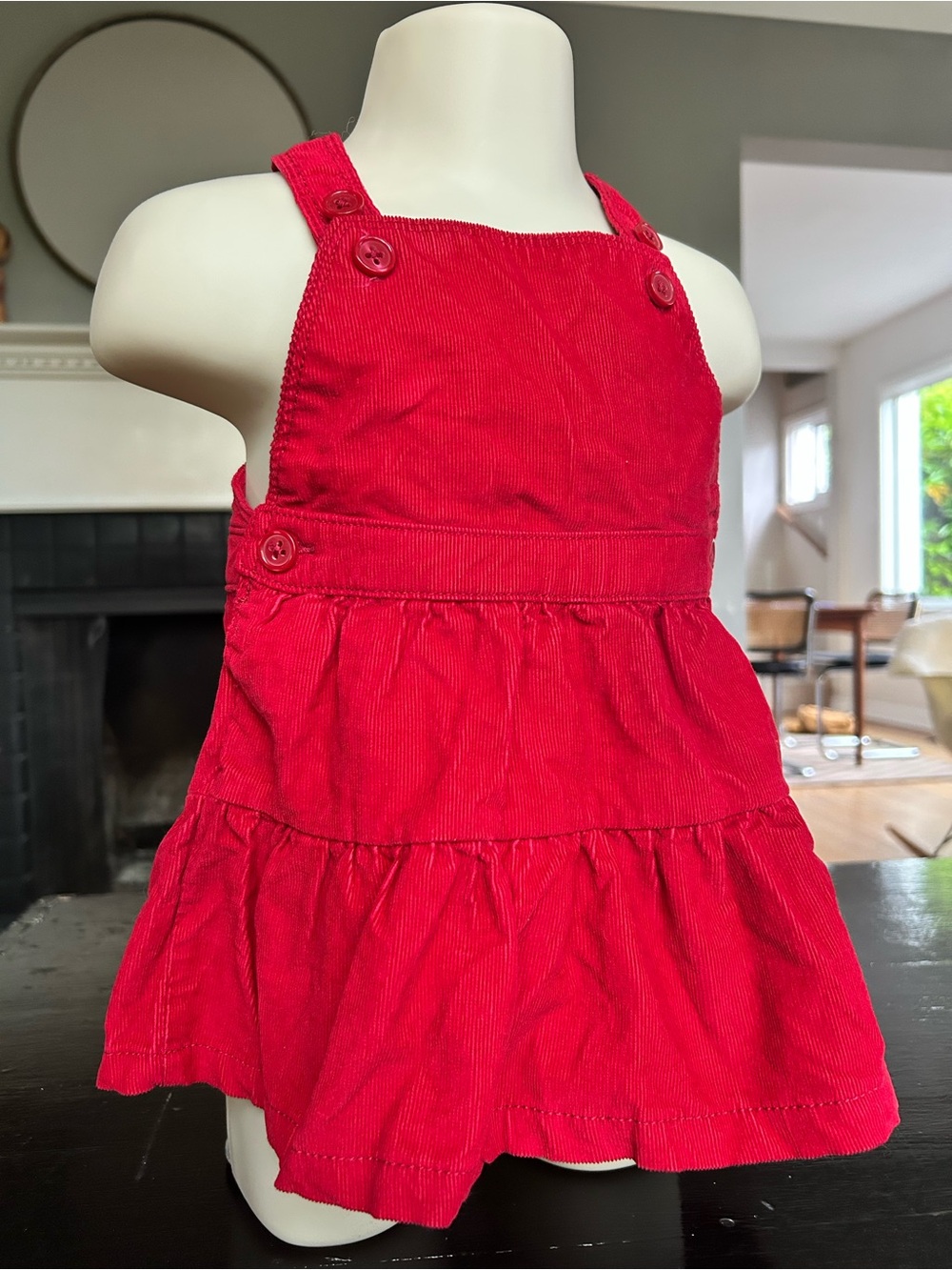 Red Corduroy Pinafore Dress — Size 6M